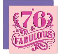 76th Birthday Cards for Women - Fabulous - Happy Birthday Card for 76 Year Old Woman Auntie Granny Grandma Cousin, 145mm Bday Greeting Cards