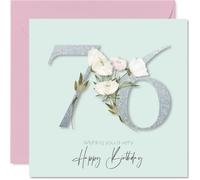 76th Birthday Cards for Women - Fancy Floral Flowers - Happy Birthday Card for 76 Year Old Woman Nanny Wife Sister Granny, 145mm Bday Greeting Cards