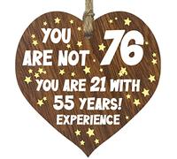 76th Birthday Gift For Women Men Wooden Heart Plaque, Dark Wood Sign Keepsake, Happy Birthday Mum, Grandma, Dad, Husband, Wife, Uncle, Mum Gifts From Son, Nan, Grandad Birthday Present