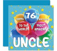 76th Uncle Birthday Card - World's Most Amazing Uncle - Happy 76th Birthday Card from Niece Nephew, 145mm Age 76 Greeting Cards