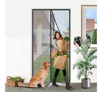 76x82 Magnetic Closure Screen Door Mesh, Keep Bugs Out Let Breeze in, Heavy Duty Fiberglass Mesh Fabric, Dog/Cat gate, Net Door Curtain for Porch Front Door Garage Patio RV Black