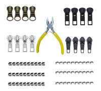 77 Piece Zip Repair Kit, Universal Zipper Repair Kit Includes Zip Puller Tabs Fixer, Pliers & Zipper Replacement for Jackets, Jeans, Outerwear Pockets, and Tents