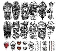 77 Sheets Barbed Wire Temporary Tattoo, 17 Sheets Half Arm Skull Barbed and Wire Rose Fake Tattoos for Women Men, 60 Sheets Prison Cross Sword Thorny Rose Realistic Tiny for Adult Kids Body Tattoos