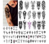 77 Sheets Cyborg Tribal Totem Temporary Tattoo, 17 Half Arm Skull Fake Tattoos, 60 Viking Tiny Body Tattoos Stickers Cosplay Costume Party Favors for Adults Kid Realistic Waterproof Long Lasting