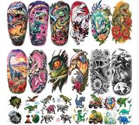77 Sheets Dinosaur Temporary Tattoos for Kids Adult, Large Triceratops T-Rex Skull Raptor Claw Dinosaur Fake Tattoos for Boys Girl, Tiny Dino Tattoo for Birthday Party Favors T-rex Decoration