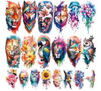 77 Sheets Flower Lion Tiger Temporary Tattoo for Women Men, 17 Sheets Half Arm Large Cat Owl Parrot Fake Tattoos, 60 Sheets Snake Wolf Feather Tiny for Adult Kids Body Tattoos Stickers Realistic