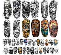 77 Sheets Forest Animals Temporary Tattoo for Women Men, 17 Sheets Half Arm Large Lion Tiger Wolf Fake Tattoos, 60 Sheets Black Skull Owl Bear Tiny for Adult Kids Body Tattoos Stickers Realistic