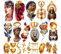 77 Sheets Temporary Tattoo, 17 Sheets Cheetah Elephant Wolf Snake Skull Crown Jewel Scepter Golden Fake Tattoos for Adults Neck Shoulder, 60 Sheets Tiny Realistic Temporary Tattoos for Women Girls Kid
