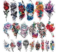 77 Sheets Temporary Tattoo, 17 Sheets Half Arm Flower Rose Skull Butterfly Snake Fake Tattoos for Adults, 60 Sheets Tiny Waterproof Temporary Tattoos Body Art Sticker Realistic for Women Girls or Kids