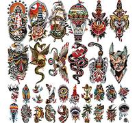77 Sheets Temporary Tattoo for Women and Men, 17 Sheets Half Arm Chest Shoulder Fake Tattoos, 60 sheets Tiny for Adults Vintage Multi Colored Mixed Style Waterproof Realistic Tattoos Long-Lasting