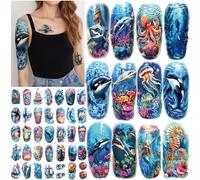 77 Sheets Temporary Tattoo for Women and Men, 17 Sheets Half Arm Shark Dolphin Jellyfish Turtle Fish Fake Tattoos, 60 Sheets Beach Ocean Tiny for Adults Kids Body Tattoos Stickers Waterproof Realistic