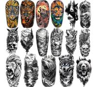 77 Sheets Temporary Tattoos for Adults and Kids - 2 Sizes Fake Tattoo Realistic Lion, Tiger, Wolf, Eagle Owl Forest Animal Designs- Long Lasting Body Tattoo for Halloween, Parties