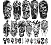 77 Sheets Viking Temporary Tattoo for Women Men, Half Arm Nordic Celtic Lion Wolf Tiger Skull Skeleton Fake Tattoos, 60 Sheets Ealge Tribal Tiny for Adult Kids Body Tattoos Stickers Realistic