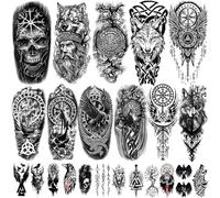 77 Sheets Viking Temporary Tattoos for Adults, Celtic Nordic Tribal Totem Fake Tattoos for Viking Costumes, Yggdrasil Valknut Norse Fake Tattoos for Women Men