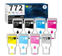 772 Ink Cartridge 300ML with Chip for DesignJet Z5200 Z5400 Printer, 8-Pack | CN633A CN635A CN636A CN629A CN630A CN632A CN631A CN634A Replacement for HP DesignJet 772 Ink Cartridge PBK/MBK/C/M/Y/LC/LM/LG