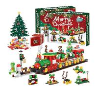 777pcs Christmas Advent Calendar Train Building Set, 24 Days Christmas Toy Tree Cottage Santa Building Block Set, 6 in 1 Christmas Tree Train House Block Set, Gifts for Adults Kids 3-12+