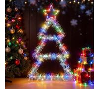 77cm Large Christmas Tree Decorations LED Lights, Xmas Tree Ladder Fairy Lights with Tinsel, Remote Control, Battery Operated Window Silhouette Lights Decorations,Christmas Hanging Lights for Outdoor