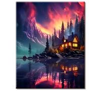 77iiAii Paint by Numbers for Adults, DIY Hand-Painted Lakes Oil Painting Kit, Painting by Numbers Adult with 3 Brushes and Acrylic Paint, Wrinkle-Free Canvas Kit - 16 x 20inchs