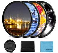 77mm Star Filter 4 Pieces Starburst Lens Filter(4 Points,6 Points,8 Points,12 Points) with Centre Pinch Lens Cap for Canon Nikon Sony Olympus Pentax and Other DSLR Cameras + 4 Slot Filter Pouch