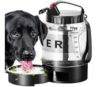 77oz Large Dog Water Bottle - Portable Travel Dog Water Dispenser & Bowl - Leak-Proof Pet Water Jug for Hiking, Camping, Walking & Car Trips, Black