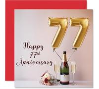 77th Anniversary Card for Women and Men, Balloons & Bottle of Bubbly