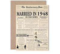 77th Anniversary Card for Women Men - Newspaper Married in 1948 - Happy 77 Year Wedding Anniversary Card for Husband Wife Companion Partner, 5x7 Inch Anniversaries Greeting Cards