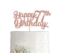 77th Birthday Cake Topper, Rose Gold Glitter Cheers To 77 Years Party Decoration, Supply