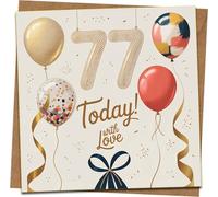 77th Birthday Card - 145mm x 145mm Square - '77 Today with Love' Balloons & Confetti Design - Includes Kraft Envelope - For Him Her Mum Dad Friend