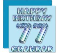 77th Birthday Card for Grandad - Blue Glitter Party Balloons - Happy Birthday Cards for 77 Year Old Grandad from Grandson Granddaughter, 145mm Bday Greeting Cards Gift