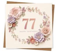 77th Birthday Card for Her, Floral Wreath Design, Happy Greeting Card for Mum, Wife, Sister, Friend, Elegant Pastel Birthday