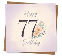 77th Birthday Card for Her, Large 77 & Peach Blooms | Features a large 77 with delicate peach blossoms and greenery, plus graceful script wording for her 77th birthday.