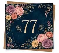 77th Birthday Card for Her - Navy Floral Gold Number