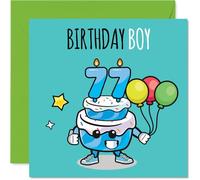 77th Birthday Cards for Men - Birthday Cake Boy Balloons - Happy Birthday Card for 77 Year Old Man Husband Dad Brother Great Uncle, 145mm Bday Greeting Cards