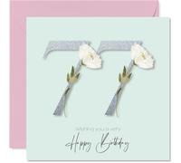 77th Birthday Cards for Women - Fancy Floral Flowers - Happy Birthday Card for 77 Year Old Woman Wife Grandma Nanny Sister, 145mm Bday Greeting Cards
