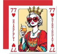 77th Birthday Cards for Women - Queen Playing Card - Happy Birthday Card for 77 Year Old Woman Granny Grandma Wife Cousin, 145mm Bday Greeting Cards
