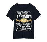 77th Birthday Decoration Legends were Born in January 1945 T-Shirt, Women's Plus, Black, 1X