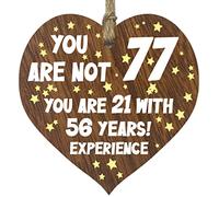 77th Birthday Gift For Women Men Wooden Heart Plaque, Dark Wood Sign Keepsake, Happy Birthday Mum, Grandma, Dad, Husband, Wife, Uncle, Mum Gifts From Son, Nan, Grandad Birthday Present