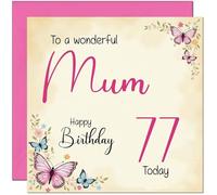 77th Mum Birthday Card - Beautiful Butterfly Floral Mothers Birthday Card for 77 Year old Seventy Seven Seventy Seventh