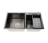 78 * 43 * 22cm Large Deep Double Bowl Sink Stainless Steel Kitchen Undermount Drop-in Sink with Soap Dispenser & Drain Basket, 2* Strainers, for Cleaning Tableware, Vegetables, Fruits