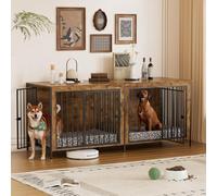 78.7" Dog Crate Furniture, Large Double Dog Crates Heavy-Duty Dog Cage with Divider & 4 Doors, 2 in 1 Wooden Indoor Puppy Kennel&TV Stand for Medium Large Dogs, Brown