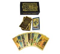 78 gold foil English Tarot cards, with 36 pages of English guide, PVC, waterproof and wrinkle-proof, durable, suitable for advanced Tarot players and collectors (Golden heraldic pattern)