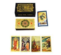 78 pieces of English gold foil tarot cards, with 36 pages of English guide, PVC, waterproof and wrinkle-proof, suitable for tarot lovers or collectors (Golden Lotus)