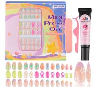 78 Pieces Press on Nails for Kids, EBANKU 3 Pack Kid Fake Nail Kit | Old Flower Press on Nails for Girls 8-12 Years with Jelly Nail Adhesives & Nail Builder Glue
