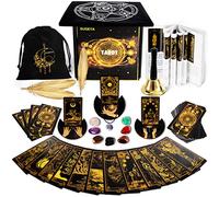 78 Tarot Cards with Guide Book, Black Tarot Deck Gift Set with Tarot Cloth, Chakra Stones & More, Tarot Cards Deck Fortune Telling Game Craft Cardboard for Beginners and Expert Readers