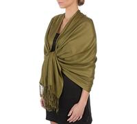 Sakkas Large Soft Silky Pashmina Shawl Wrap Scarf in Solid Colors - Olive Green