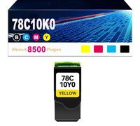 78C10 CS421 CX522 Toner Cartridge (with Standard Chip) Replacement for Lexmark 78C10K0 78C10C0 78C10M0 78C10Y0 for CS421 CX622 CS521 CX421 CX521 CS522 Printer ,Y-8500pages