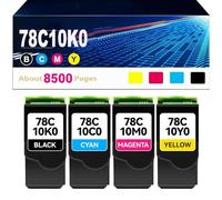 78C10 CS421 CX522 Toner Cartridge (with Standard Chip) Replacement for Lexmark 78C10K0 78C10C0 78C10M0 78C10Y0 for CS421 CX622 CS521 CX421 CX521 CS522 Printer ,4Color-8500pages