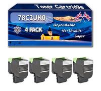 78C2UK0 Toner Cartridge Compatible for Lexmark CS521dn CS622de CX620Series CX622ade Printers, High-Definition Printing Effect with Chip, 10500 Pages (4 Pack Black)