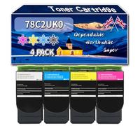 78C2UK0 Toner Cartridge Compatible for Lexmark CS521dn CS622de CX620Series CX622ade Printers, High-Definition Printing Effect with Chip, 10500 Pages (4-Pack BK/C/M/Y)