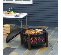 Outsunny 78cm 2-In-1 Outdoor Fire Pit & Firewood BBQ Garden Cooker Heater - Black - Steel - 78cmx78cmx60cm
